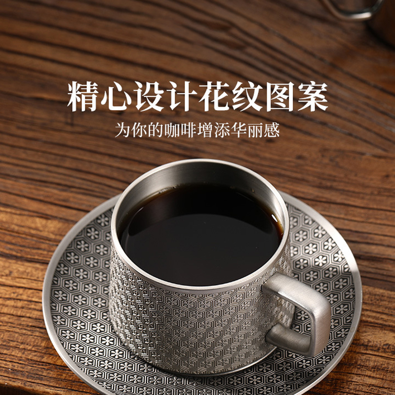 纯锡咖啡杯 金属情侣对杯套装 复古保温拿铁杯碟