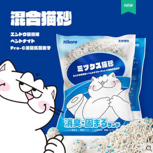 妮可露猫砂2.5KG/6L妮可露混合猫砂豆腐猫砂矿土猫砂消臭抗菌因子，单包链接